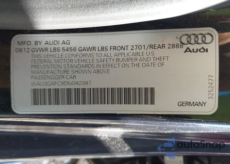 2013 Audi A7 3.0T Premium from USA, damaged, VIN WAU3GAFC9DN040387